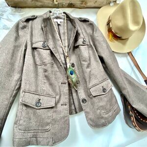 Herringbone safari cargo blazer jacket w southwestern Equestrian vibe